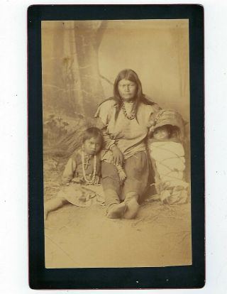 Cabinet Card Of Apache Mother With Children By A Frank Randall