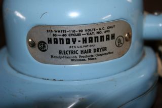 Vintage 50 ' s Blue Handy - Hannah Model 695 Electric Hair Dryer M326 5