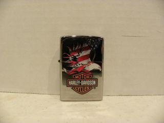Harley Davidson Zippo Lighter Chrome Bar/shield With American Flag/eagle 28082