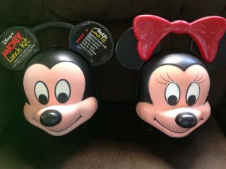 Disney Aladdin Mickey Mouse Head Lunch Box & Minnie Mouse Rare