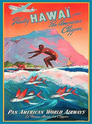 Honolulu Hawaii Surf Oahu Vintage United States Travel Advertisement Art Poster