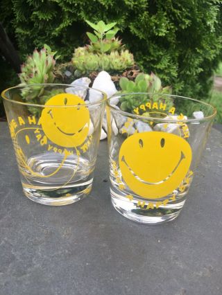 Vintage 1970s Smiley Face Have A Happy Day Glass Cup Mug Glasses