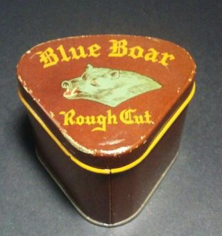 Vintage Blue Boar Rough Cut Tobacco Tin Triangle Shape.  Litho
