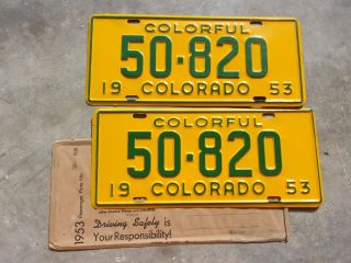 Colorado 1953 License Plate Pair 50 - 820