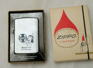 Vtg 1960s Zippo Santa Fe Railroad Cigarette Lighter W/original Packaging