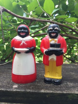 Aunt Jemima And Uncle Mose Plastic Salt & Pepper Shakers 3 - 1/2 " High F & F Usa