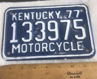 Vintage Kentucky 1977 Motorcycle Cycle License Plate 133975 White On Blue