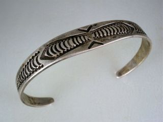 Early Navajo Handwrought & File Stamped Coin Silver Bracelet