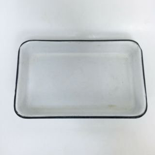 7pc Vintage Enamelware Set Baking Loaf Pan Trays Bowl Lidded Utility White Black 2