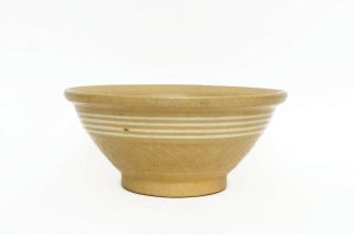 Antique Yellow Ware White Stripe Lattice Pattern Stoneware Primitive Mixing Bowl