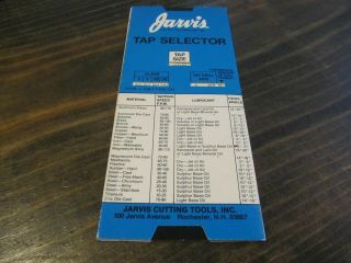 Vintage Jarvis Tap Selector - Machinist Slide Rule Chart -