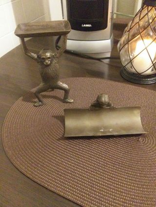 Vintage Monkey Figure Ashtray Cigarette Holder Tobaccoania Metal Brass Bronze