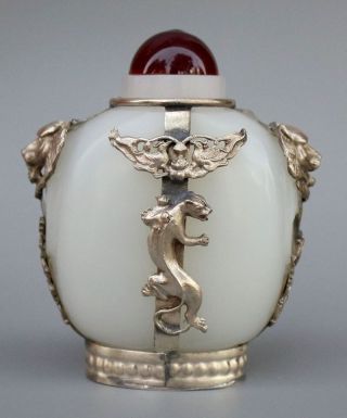 Chinese Old Afghanistan White Jade Silver Gecko Snuff Bottle