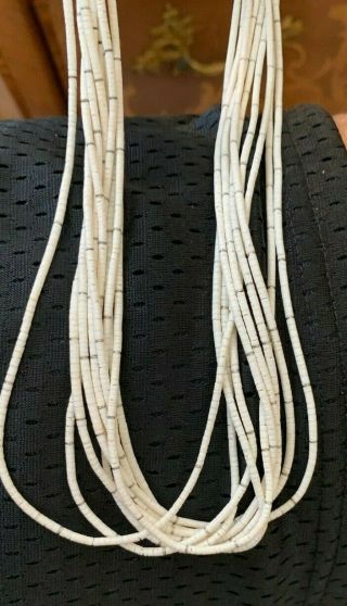 Native American 10 Strand Silver And White Shell Heishi Necklace.