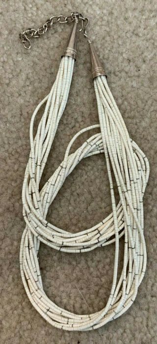 Native American 10 Strand Silver and White Shell Heishi Necklace. 2