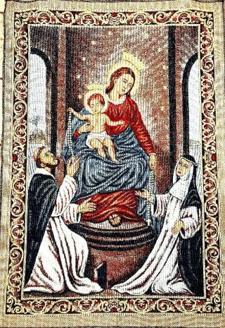 Virgin Mary Our Lady Of The Rosary 50x70cm Tapestry Wall Hanging Cloth - Italy