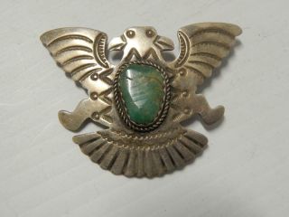 Hi Qlty Navajo Sterling Silver Turquoise Thunderbird Pin Albert Cleveland Large