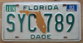 Florida 1983 Dade County License Plate Syc 789