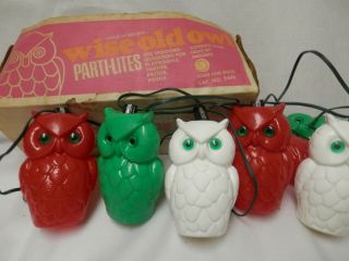 Vtg Blow Mold Owl Party Lights - Rv - Garden - Patio - Set Of 7 Owls - With Org.  Box