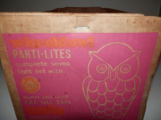 VTG Blow Mold Owl Party Lights - RV - Garden - Patio - Set Of 7 Owls - With ORG.  Box 8