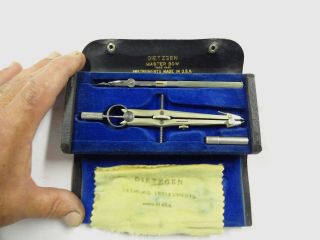 Vintage Dietzgen Master Bow Compass 4 1/2 " & Drawing Pen In Case Usa