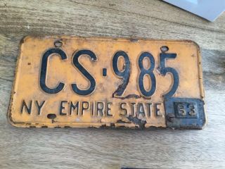 Ny 1963 York License Plate With Tag Last Year Of Metal Validation Tag