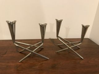 Vintage Stainless Steel Mid Century Modern 5.  5 " Candle Holders