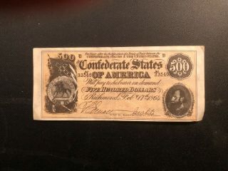 1965 Topps Civil War News Currency $500.  00 Confederate Ex