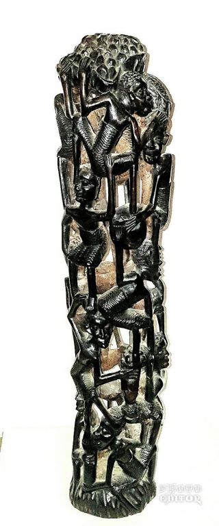 $99 Until 5/30 21 " African Makonde Tribal Family Tree Of Life Ebony Wood Carving