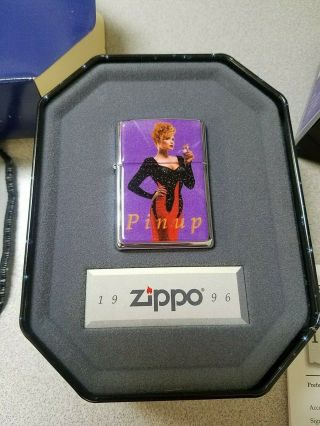 Vintage 1996 Zippo Lighter " Collectible Of The Year " Joan Pinup Girl W/ Tin