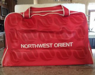 Vintage Mid - Century 1960s Northwest Orient Airline Advertising Vinyl Bag