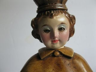 ANTIQUE ITALIAN INFANT JESUS OF PRAQUE CARVED WOODEN STATUE WITH GLASS EYES 13 
