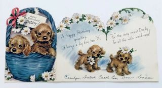 Vintage Rust Craft Birthday Card Marjorie Cocker Spaniel Pup Dog Flower Basket