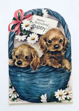 Vintage Rust Craft Birthday Card Marjorie Cocker Spaniel Pup Dog Flower Basket 2