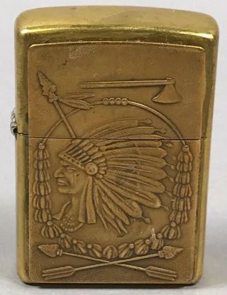 Vintage Rare Collectible Brass Zippo A Xiv Indian Chief Cigarette Lighter