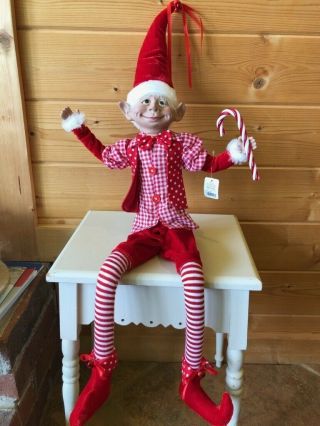 Raz Imports 30 " Posable Elf Red White Candy Cane Discontinued