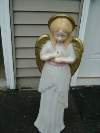 Tpi Blow Mold Christmas Nativity Pink Sash Angel W/ Trumpet Horn (missing) 34 " T