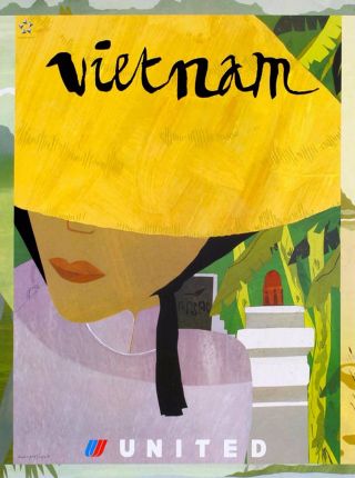 Vietnam Vietnamese Asia Asian Vintage Airlines Travel Advertisement Art Poster