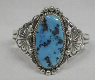 Bracelet Sterling Navajo Large Turquoise Stone 2 " Approx.  High & 7 " Circumference