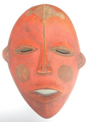 African Chewa / Nyau Tribal Hand Carved Wood Dance Mask / Red Painted