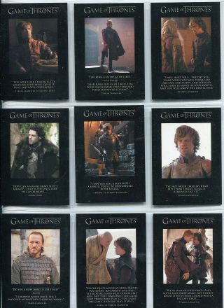 Game Of Thrones Season 2 Complete 9 Card Chase Set Quotable