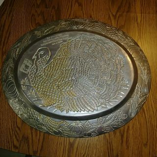 Vintage Large Aluminum Turkey Platter Thanksgiving 20x16 2