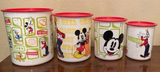 Mickey Mouse And Friends Tupperware Canisters Set Of 4 Euc
