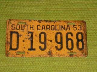 1953 South Carolina License Plate 53 Sc Tag D - 19 - 968
