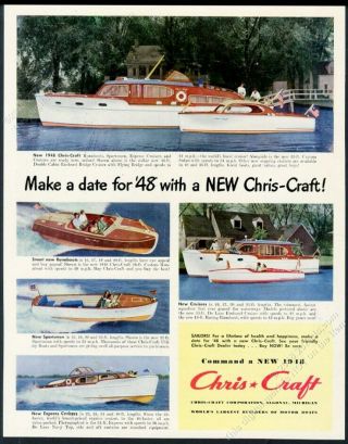 1948 Chris - Craft 7 Boat Photo Runabout Cruiser Etc Vintage Print Ad