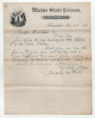 1880s Maine State Prison Thomaston Letter Stationery Warden 