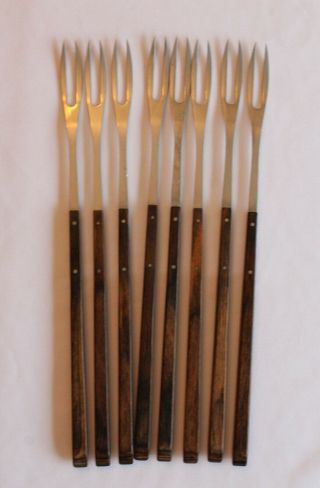 8 Vintage Dykins Ka - Bar Stainless Steel Fondue Forks 10 - 1/2 " W/wood Handles