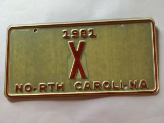 1981 North Carolina License Plate One Single Letter " X " All Rare Type