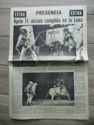 " Mission Complete On The Moon " Apollo 11 July 1969 Rare Argentina Newspaper