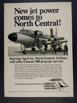 1967 North Central Airlines Convair 580 Prop - Jet Plane Photo Vintage Print Ad